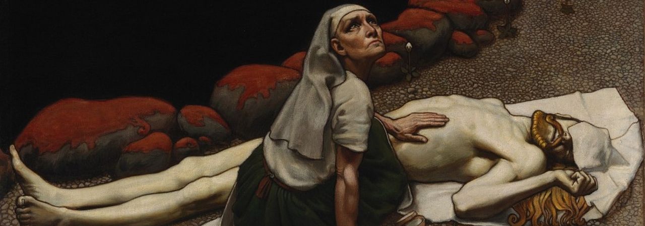 Снимка на картината 'Майката на Леминкяйнен' от финския епос Калевала